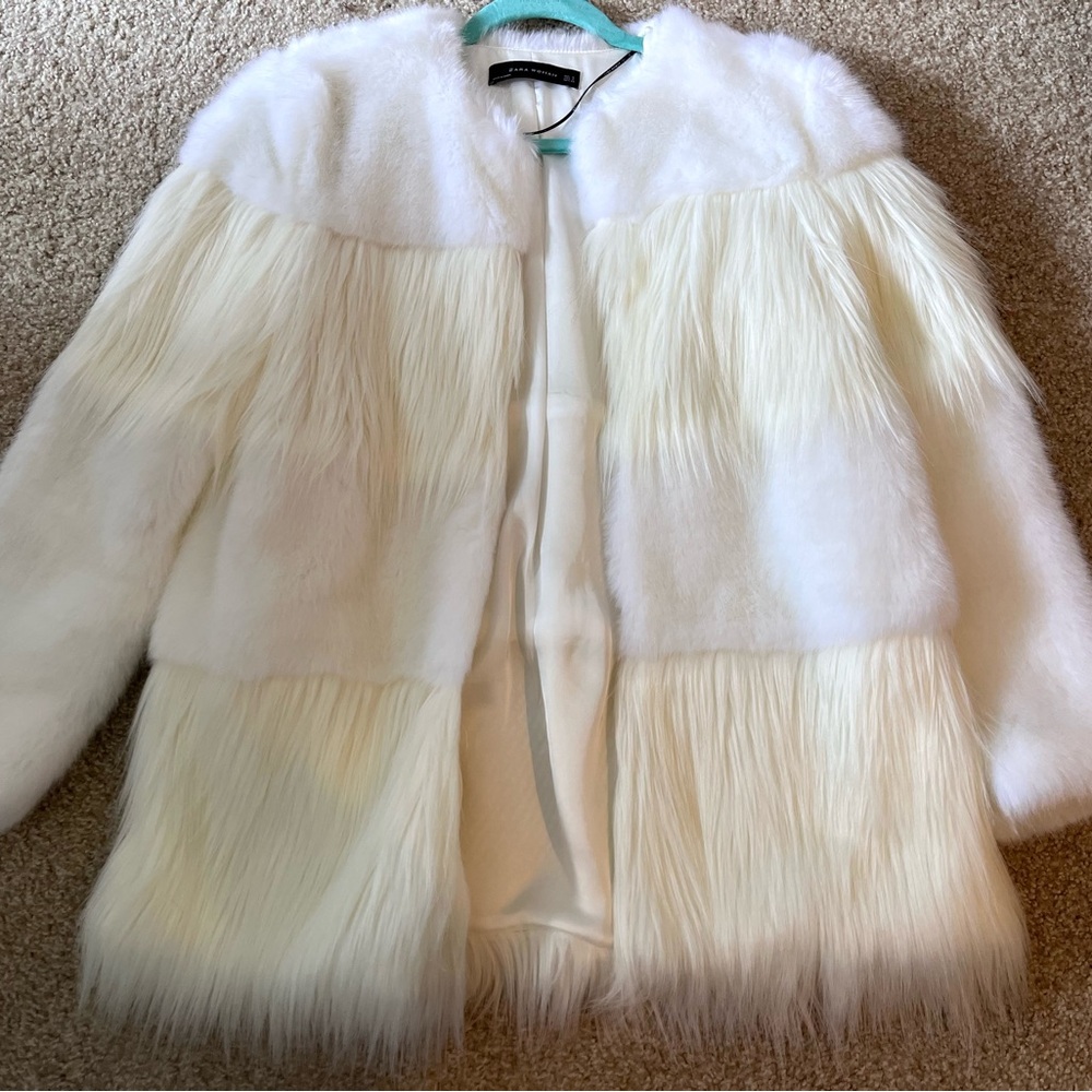 Zara White Faux Fur Coat